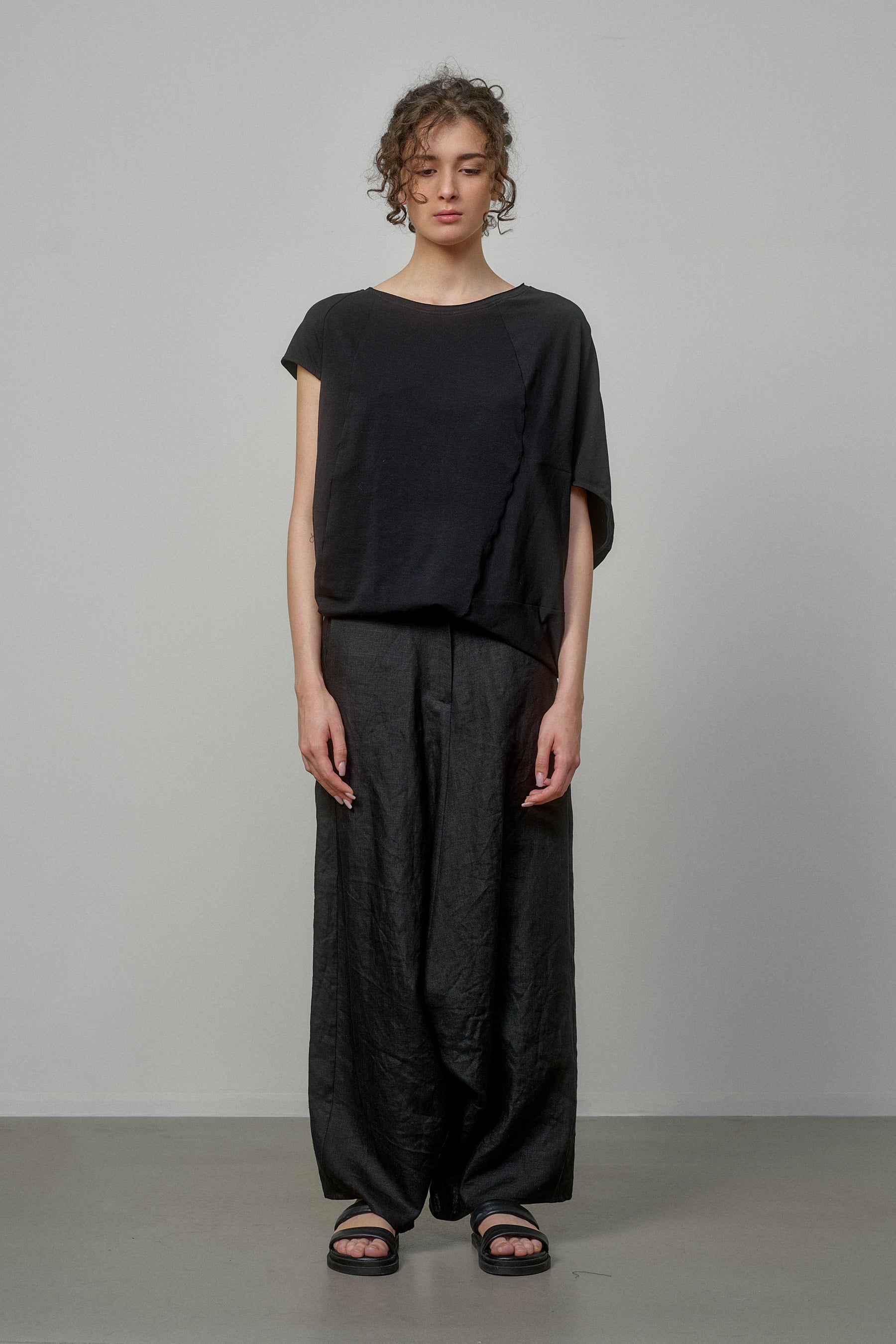 ASYMMETRICAL SLEEVE COTTON BLOUSE