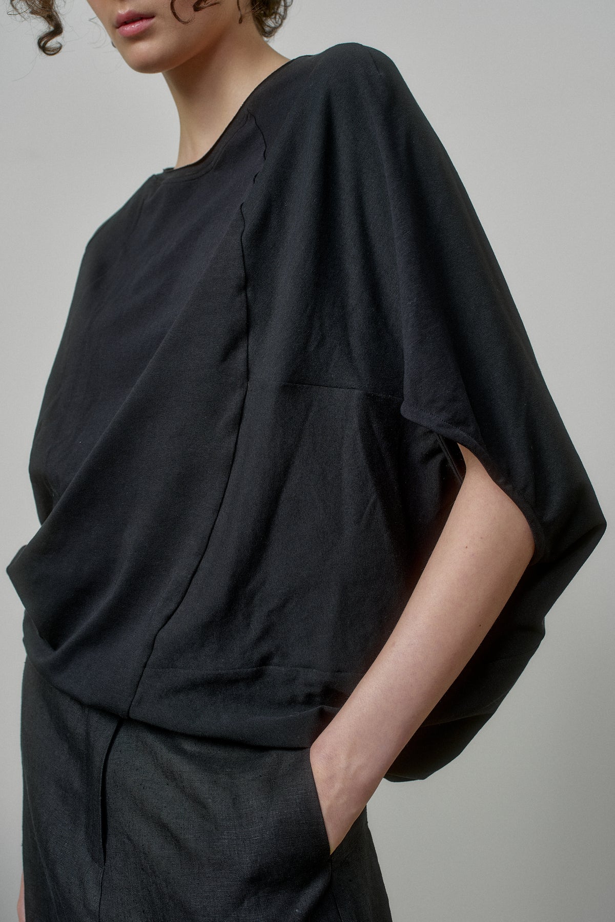 ASYMMETRICAL SLEEVE COTTON BLOUSE