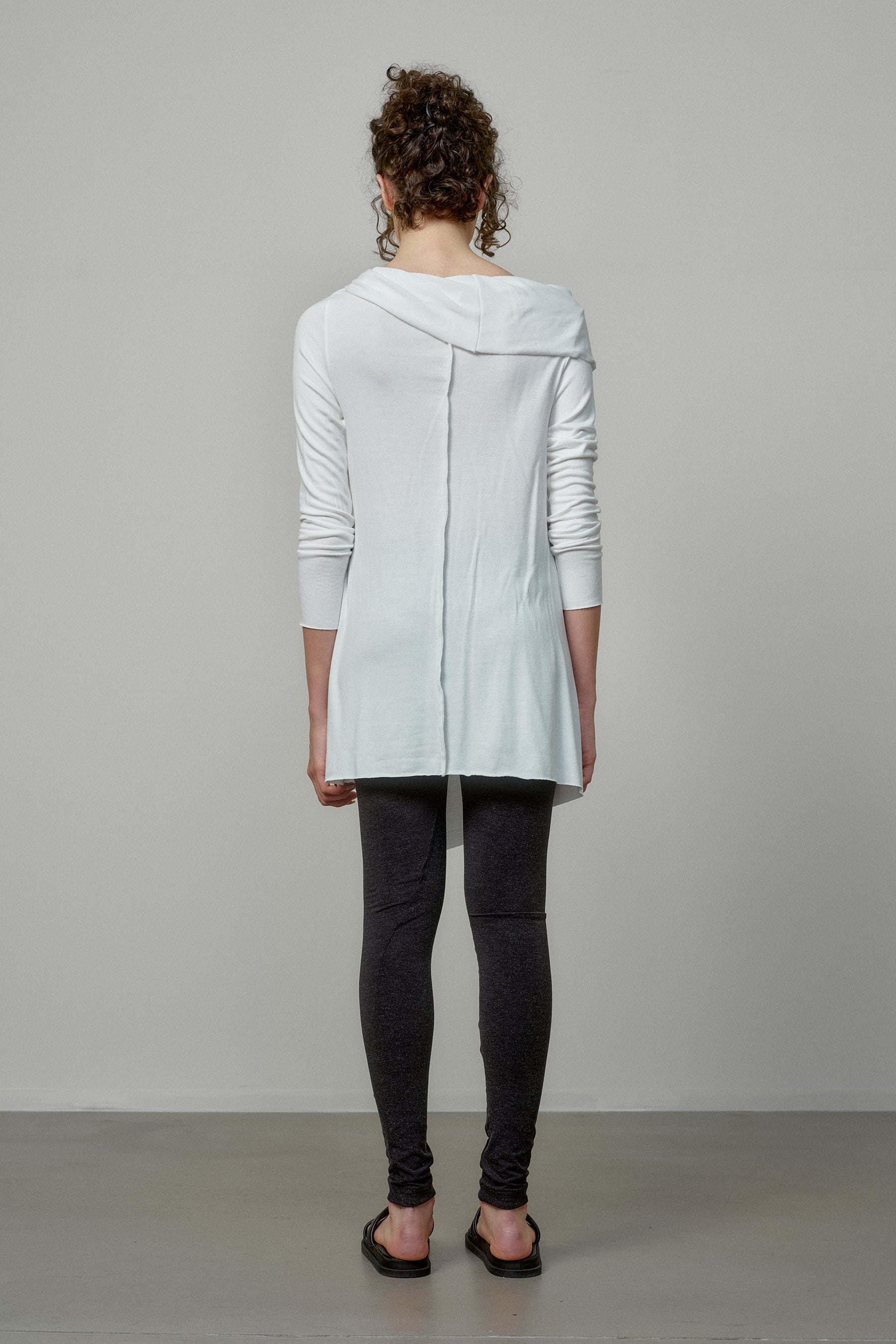 ELEGANT SOFT KNIT TUNIC WITH DRAPED FRONT AND RAW EDGES