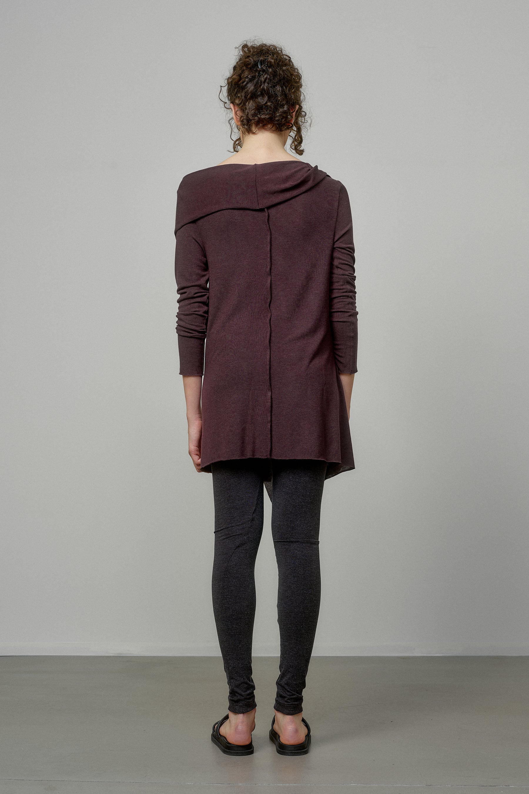 ELEGANT SOFT KNIT TUNIC WITH DRAPED FRONT AND RAW EDGES