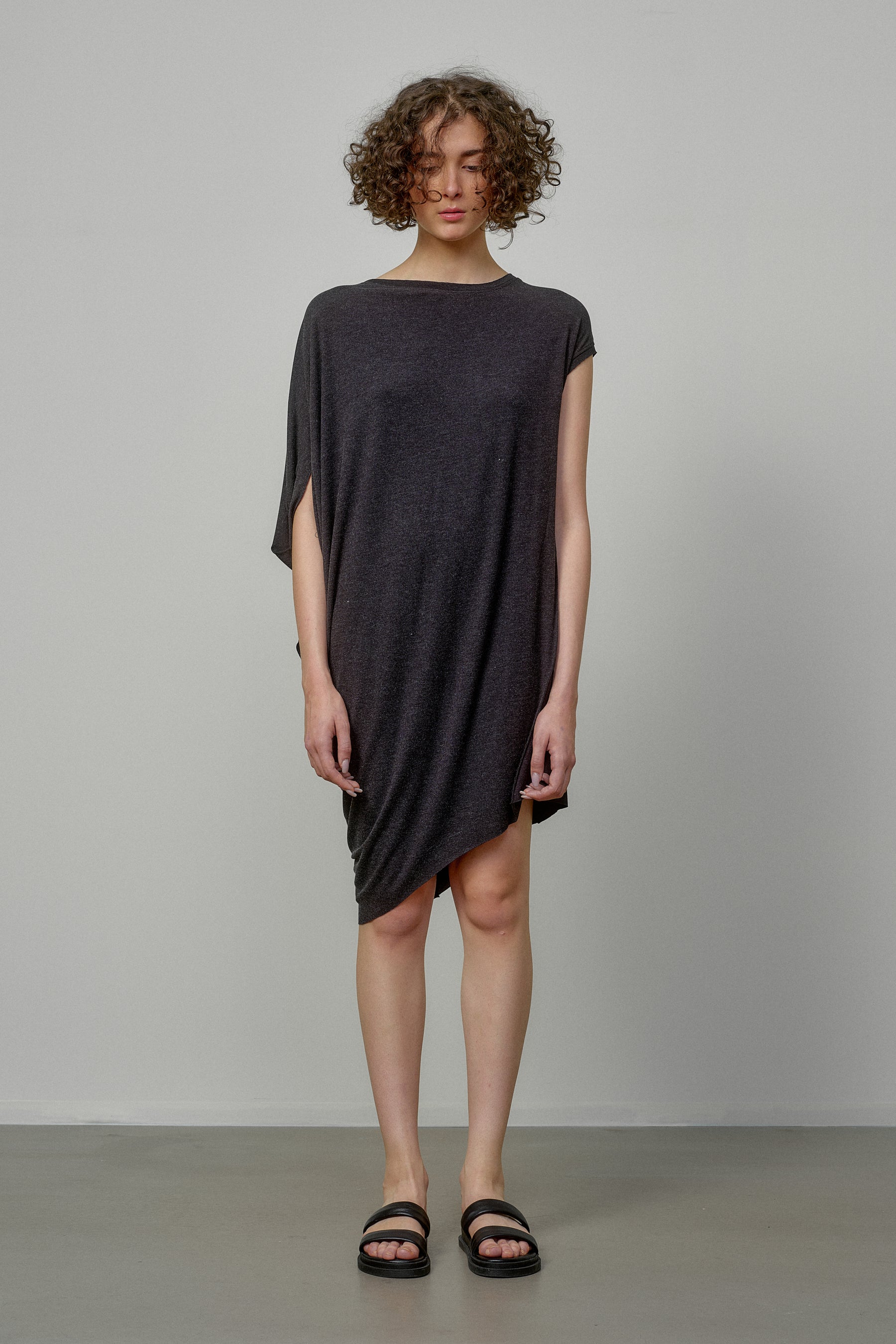 CHARCOAL MELANGE TUNIC DRESS WITH RAW EDGES