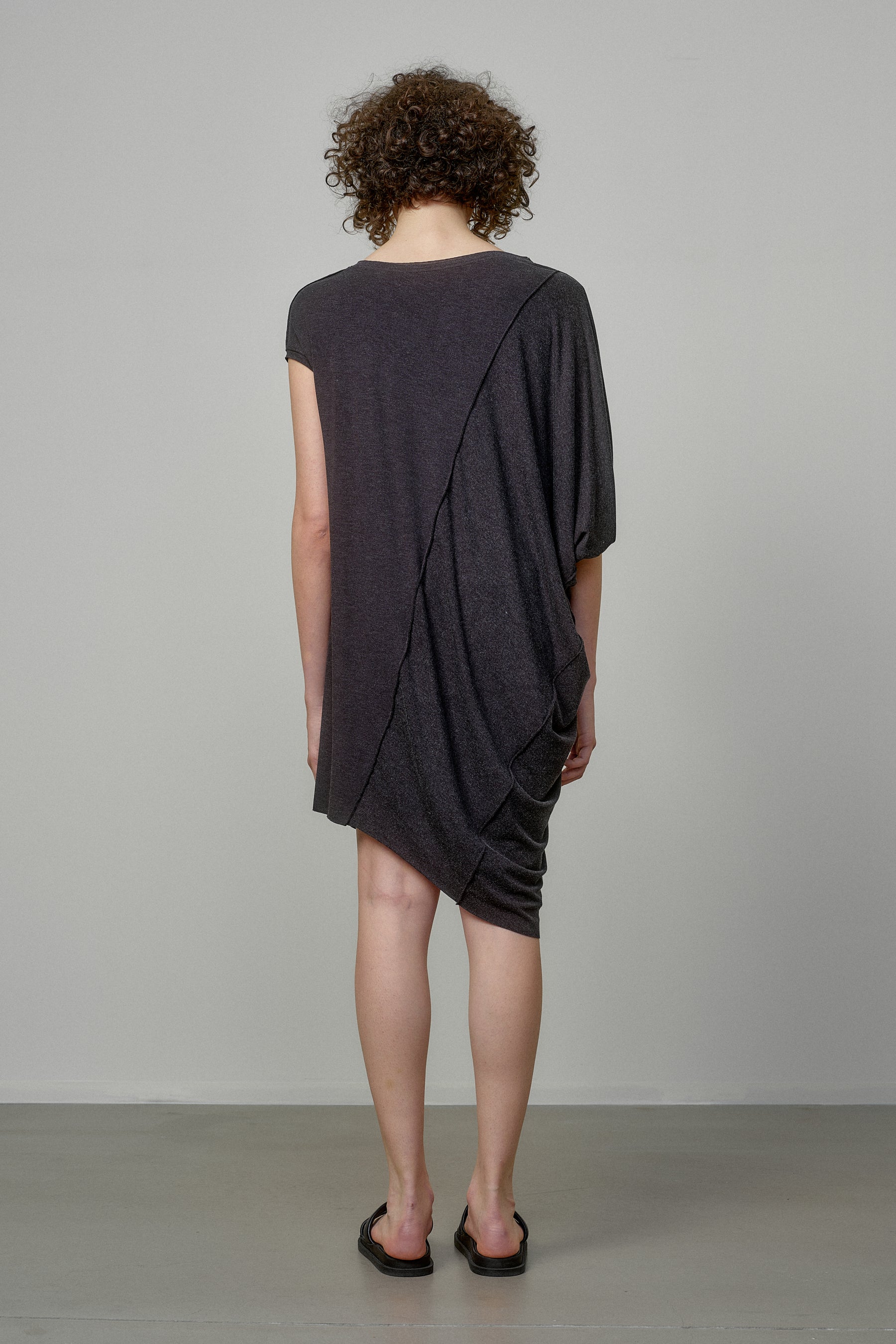 CHARCOAL MELANGE TUNIC DRESS WITH RAW EDGES