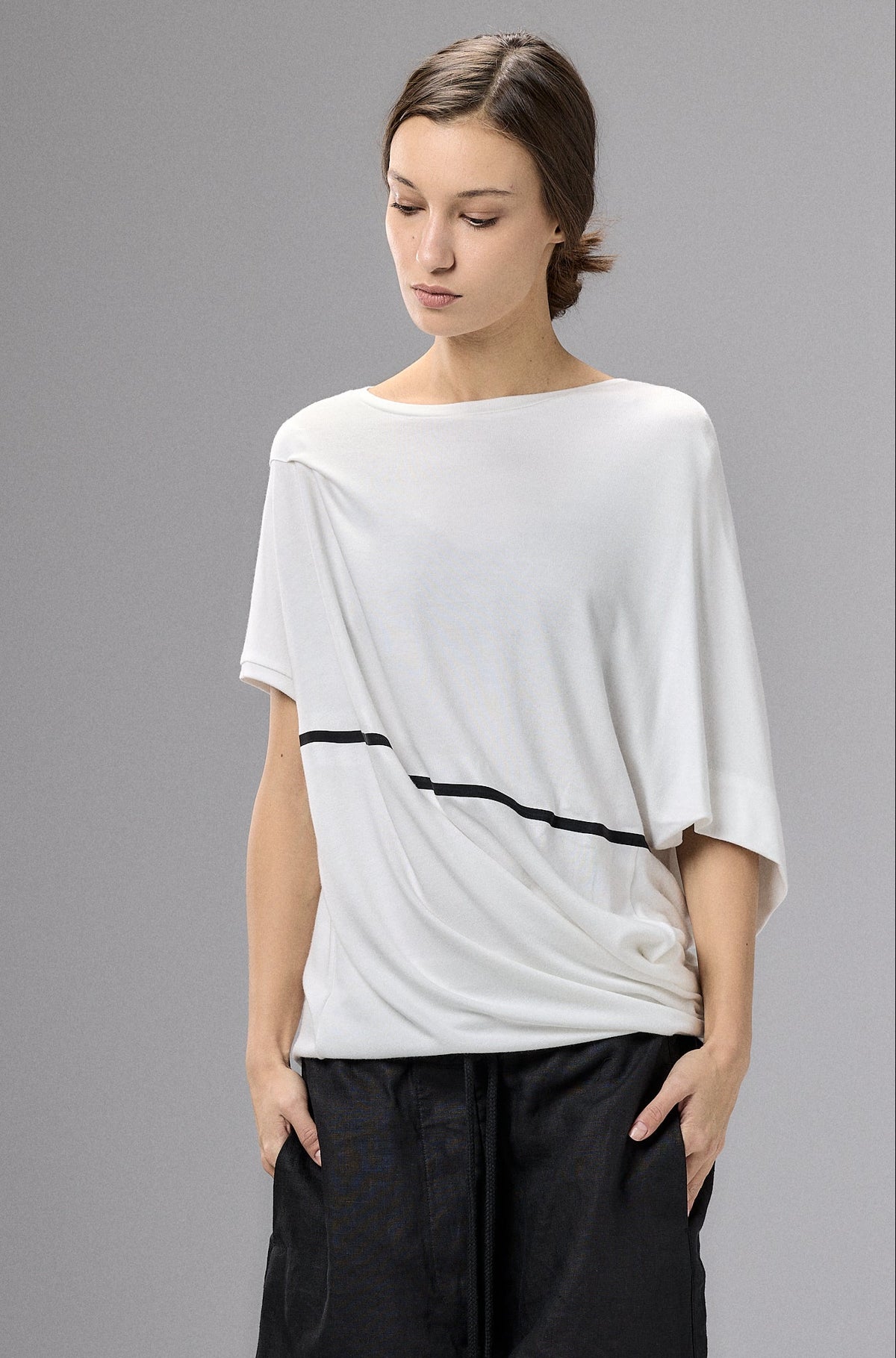 ASYMMETRICAL DRAPED OFF-WHITE BLOUSE