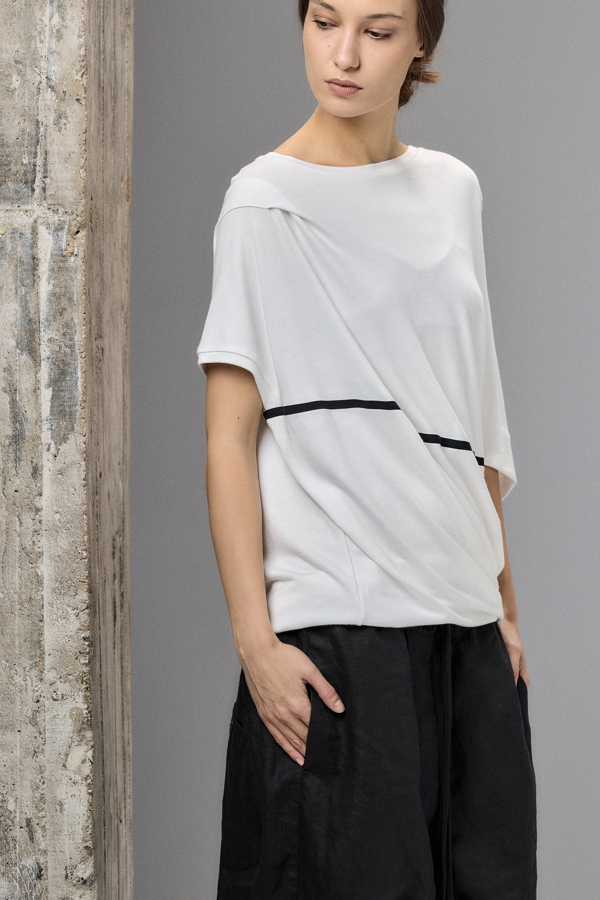 ASYMMETRICAL DRAPED BLOUSE