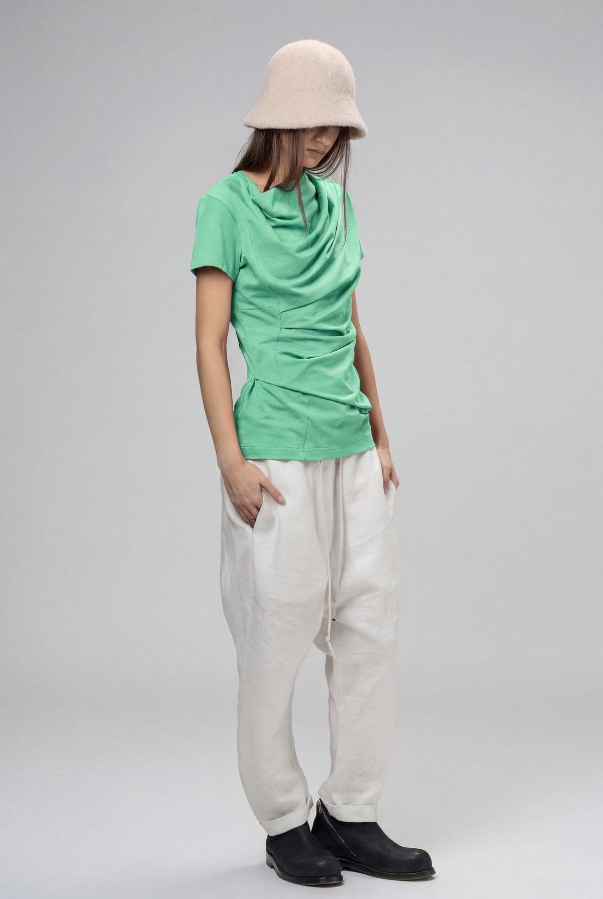 MINT GREEN SHORT SLEEVE DRAPE BLOUSE