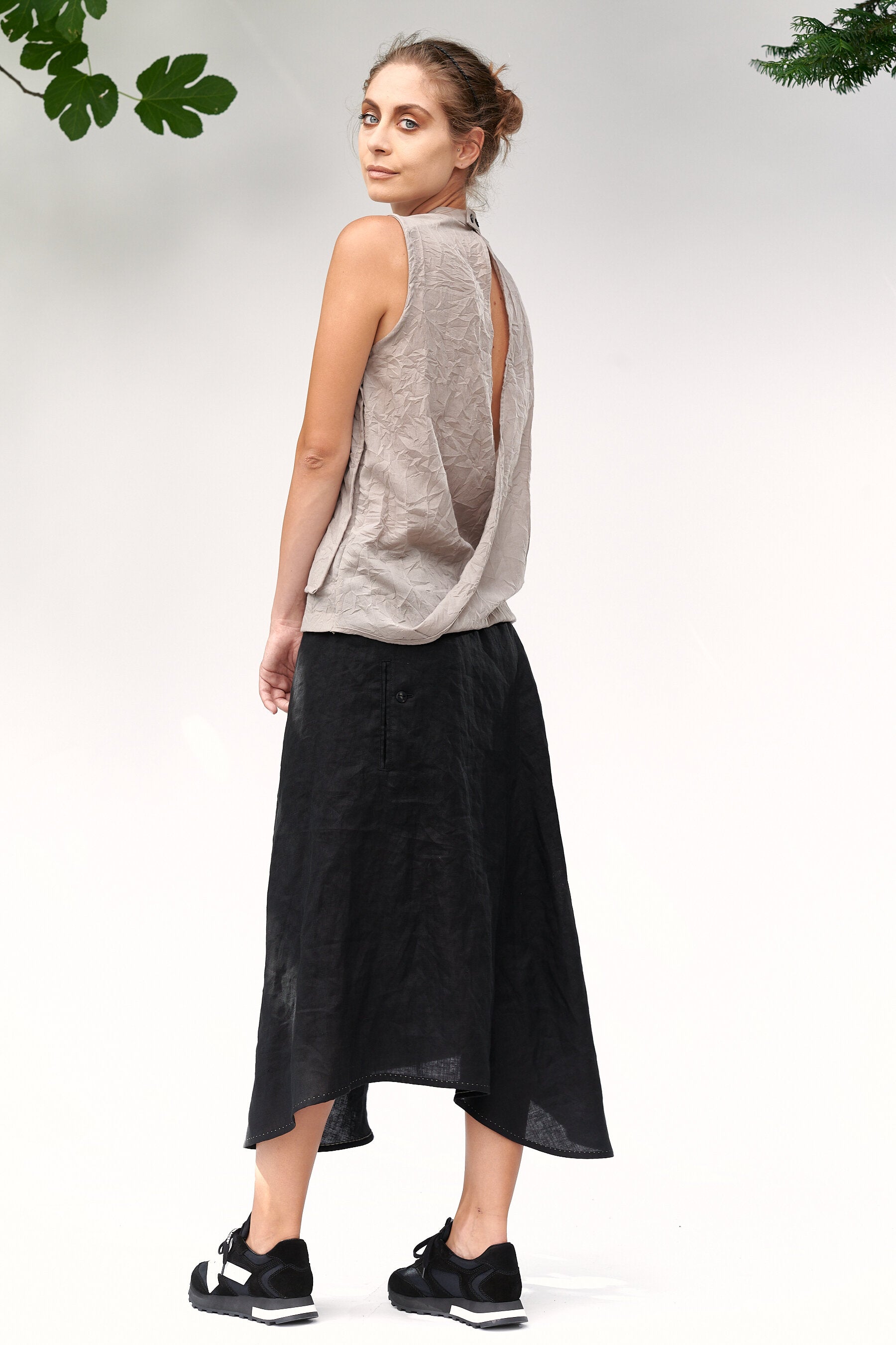 LINEN ASYMMETRICAL SKIRT WITH POCKETS