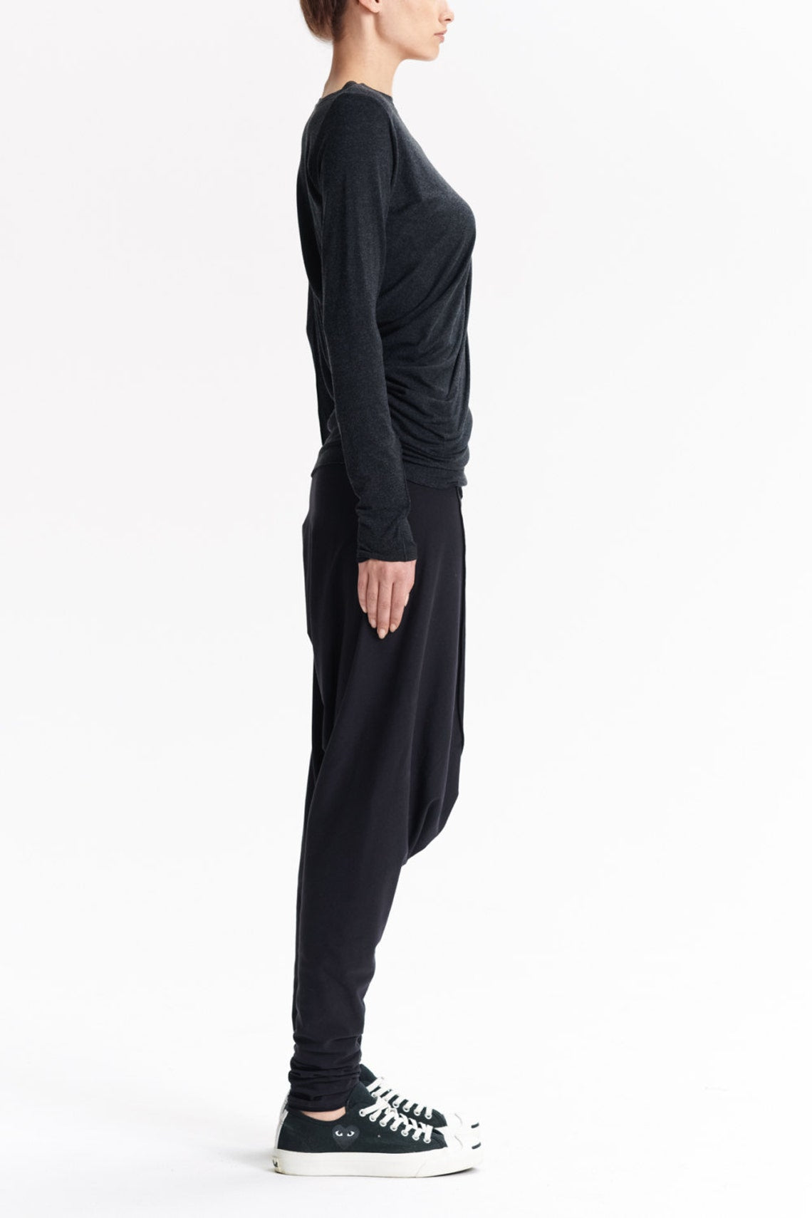 CHARCOAL DRAPED BOATNECK TOP