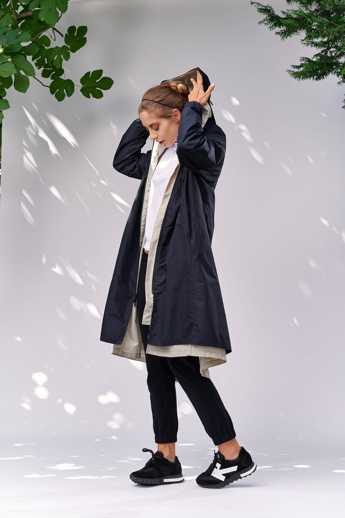 DOUBLE FACED PARKA - ECRU/DARK BLUE