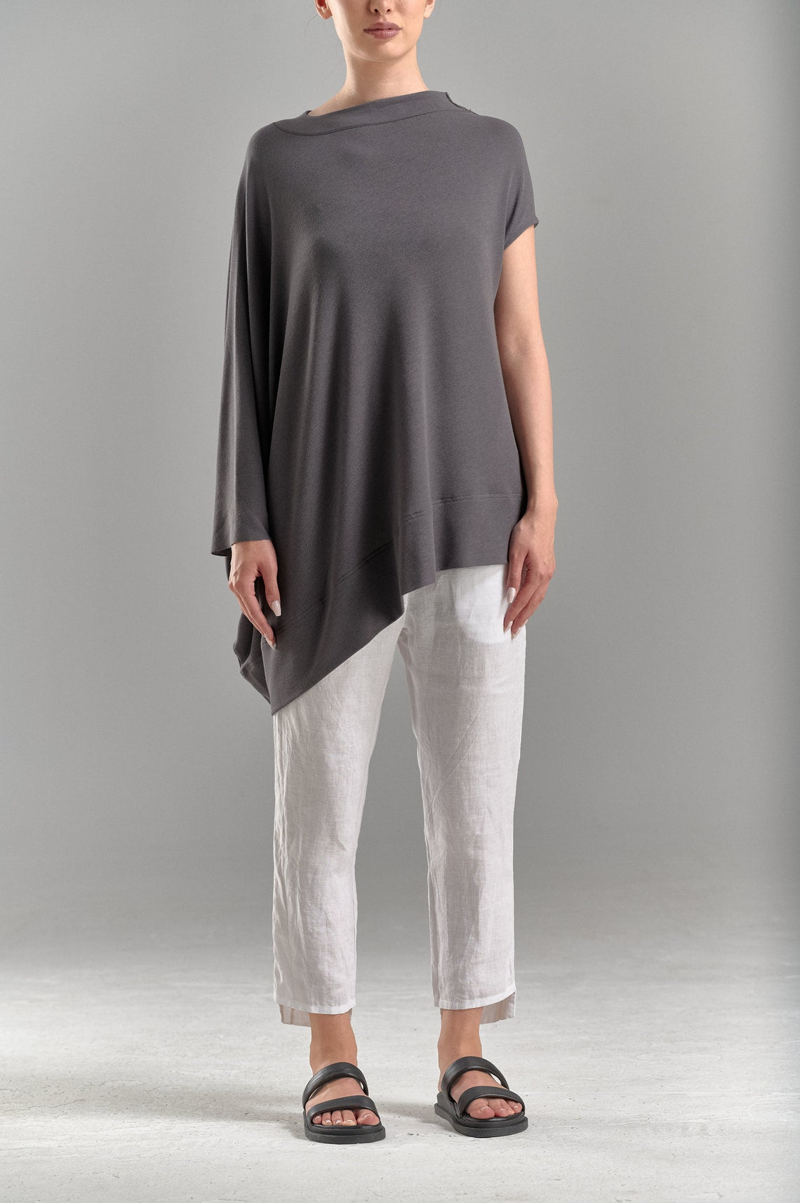 ASYMMETRICAL CAP SLEEVE TUNIC TOP