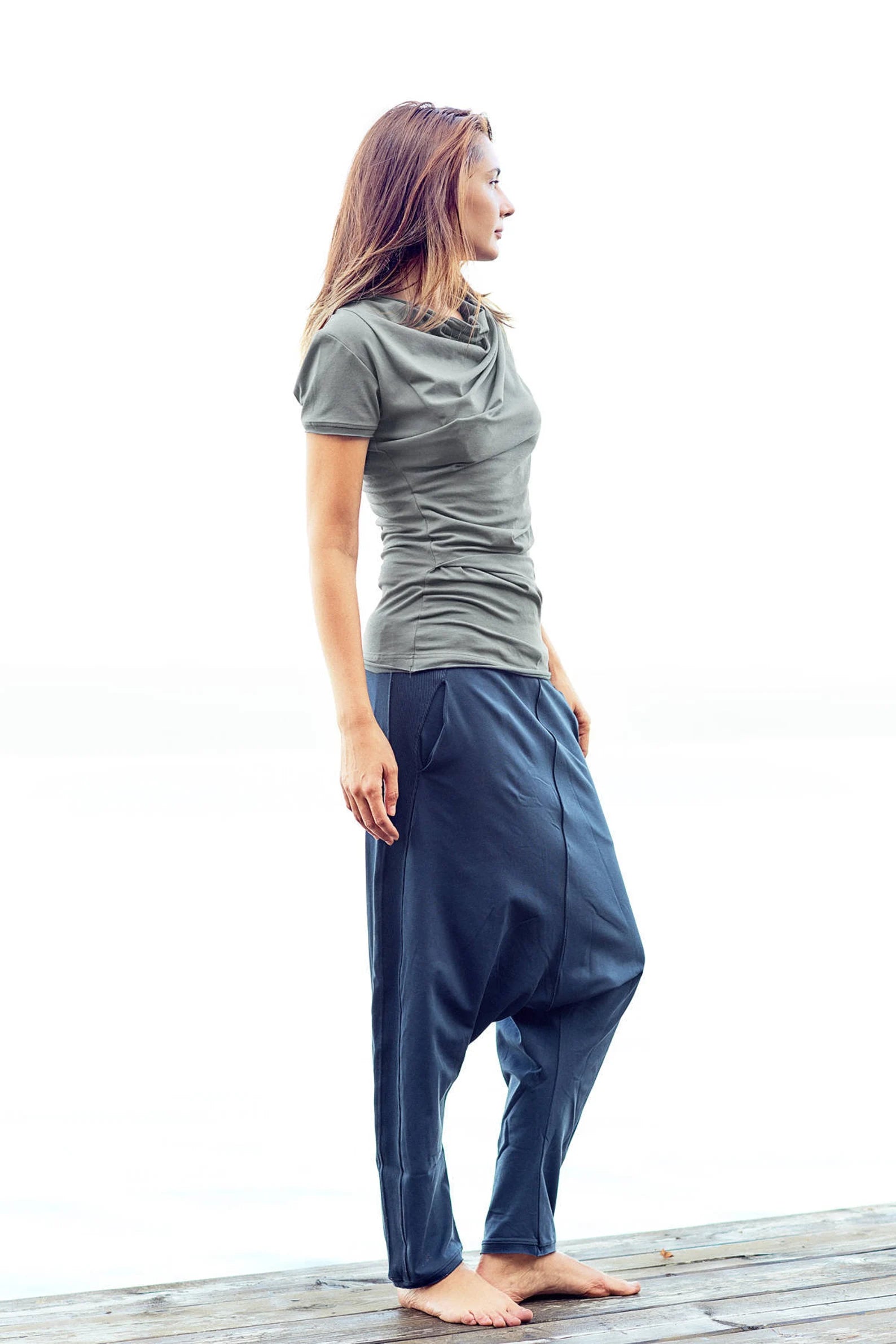 DROPPED CROTCH CASUAL COTTON PANTS