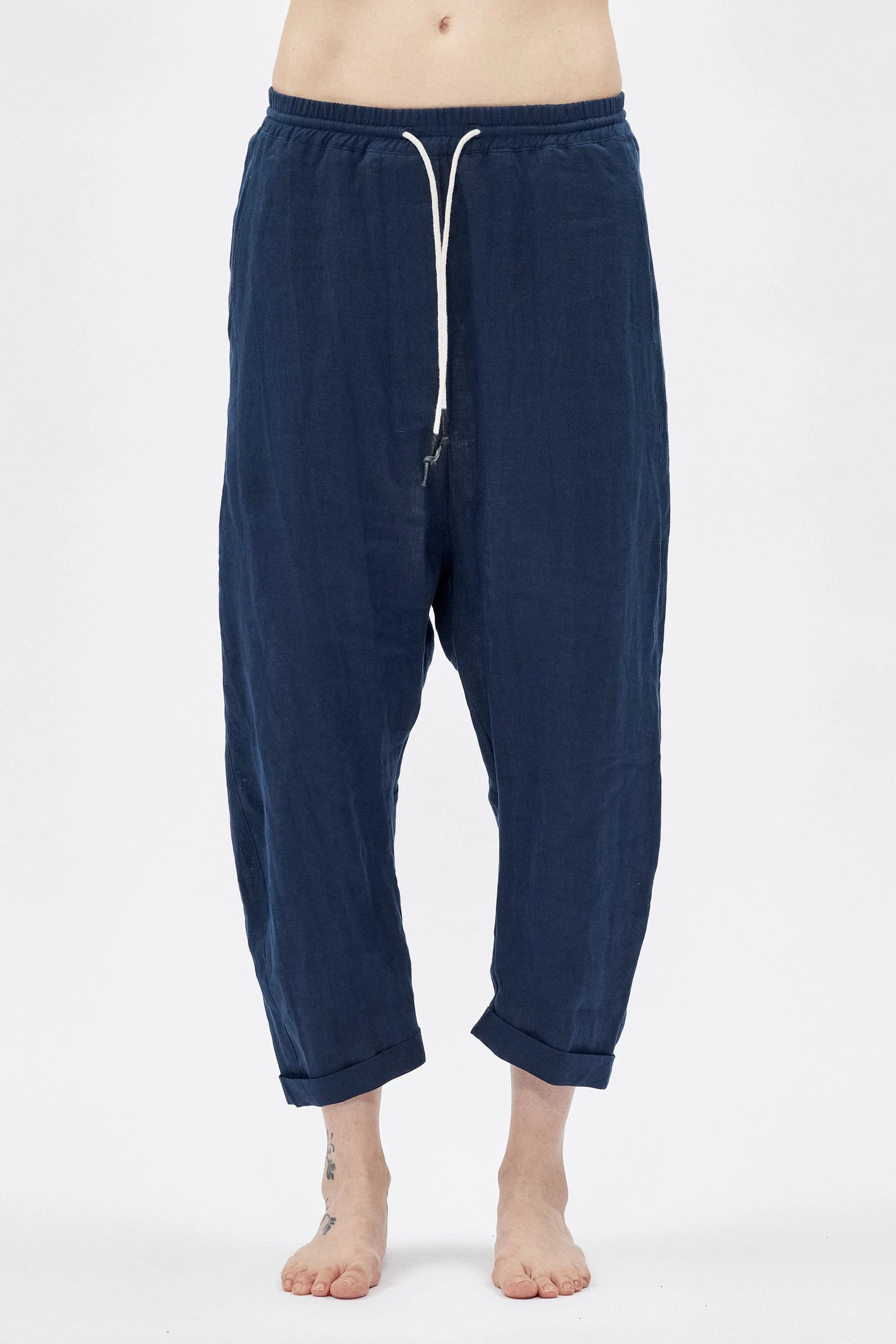 DROPPED CROTCH LINEN PANTS