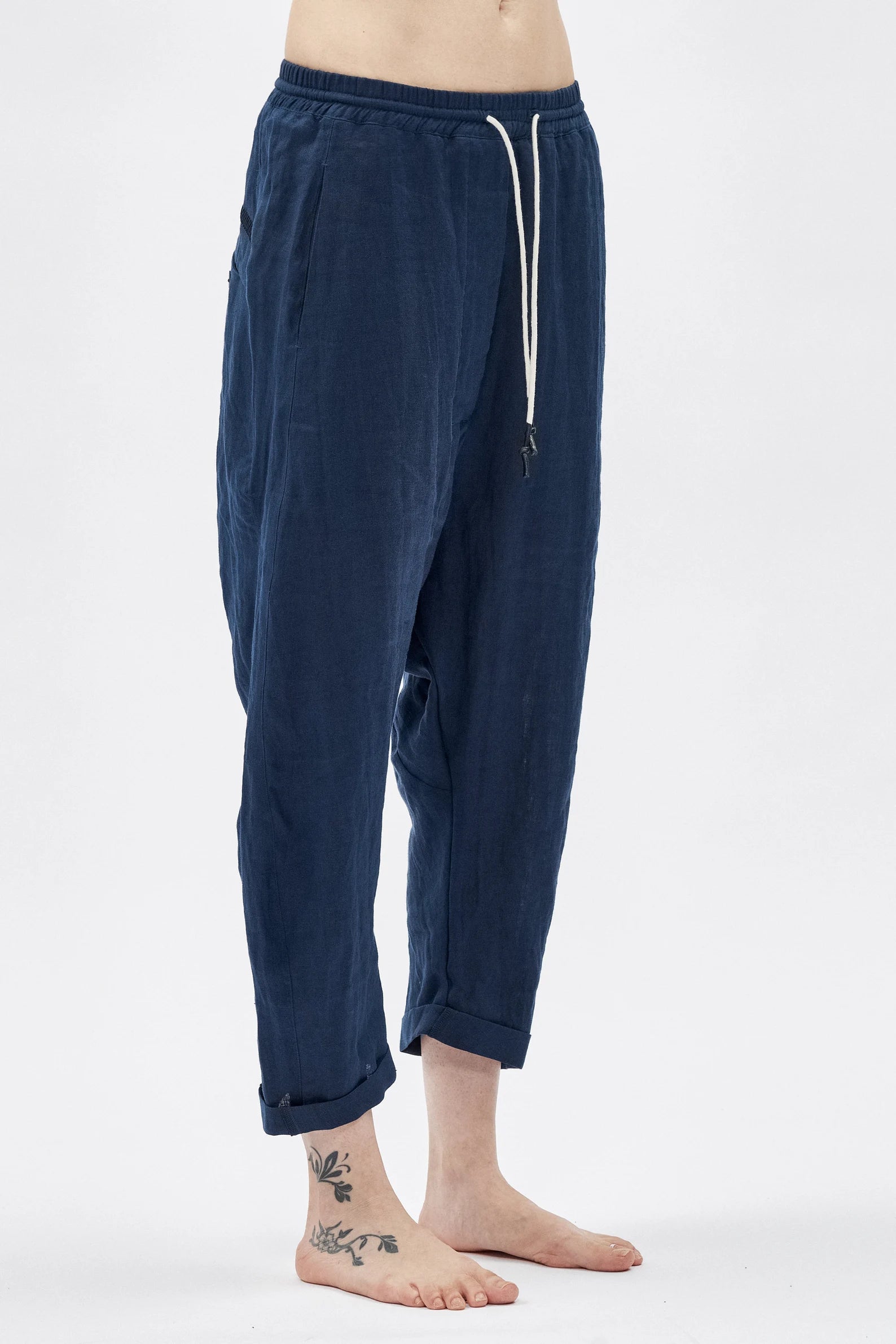 DROPPED CROTCH LINEN PANTS