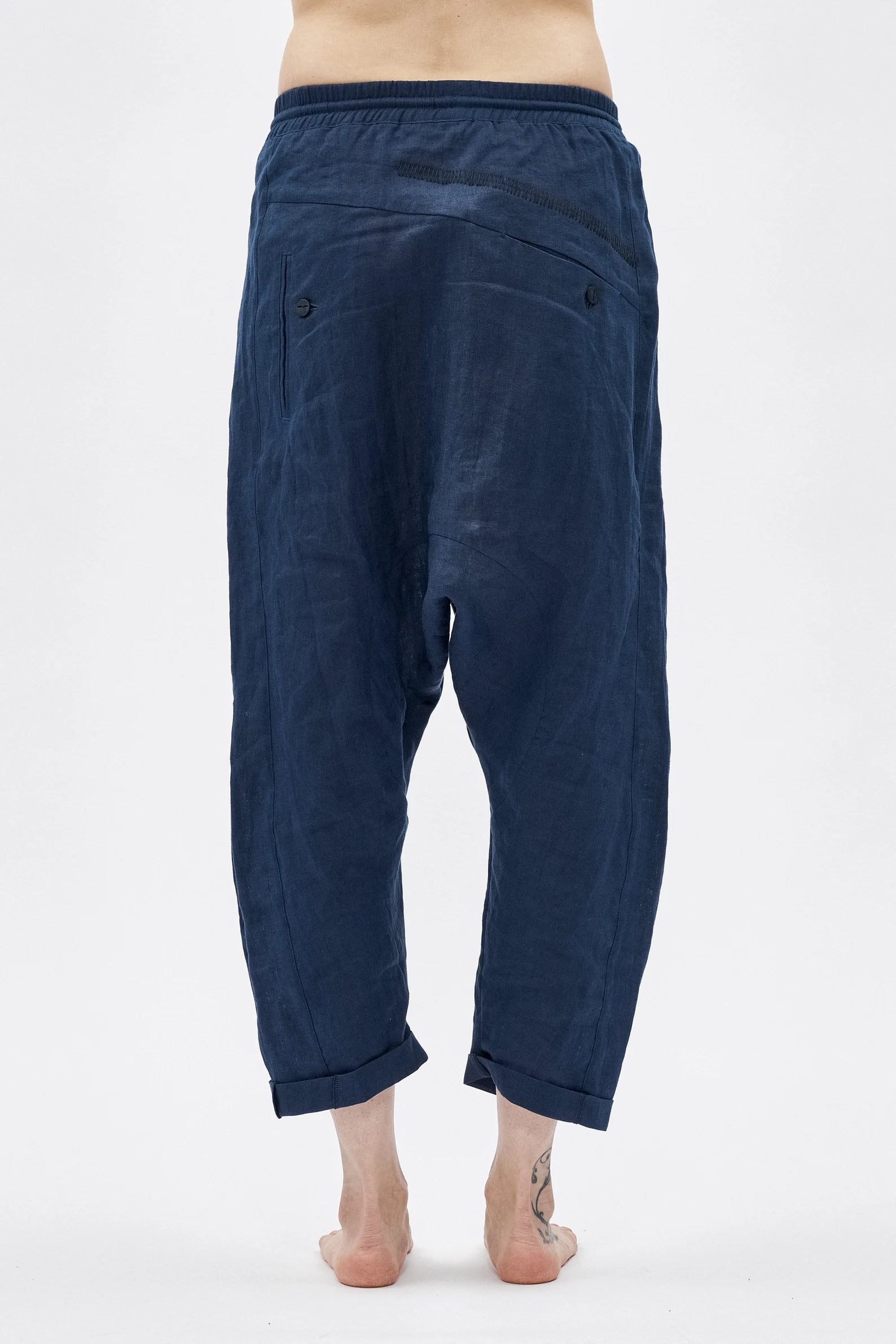 DROPPED CROTCH LINEN PANTS