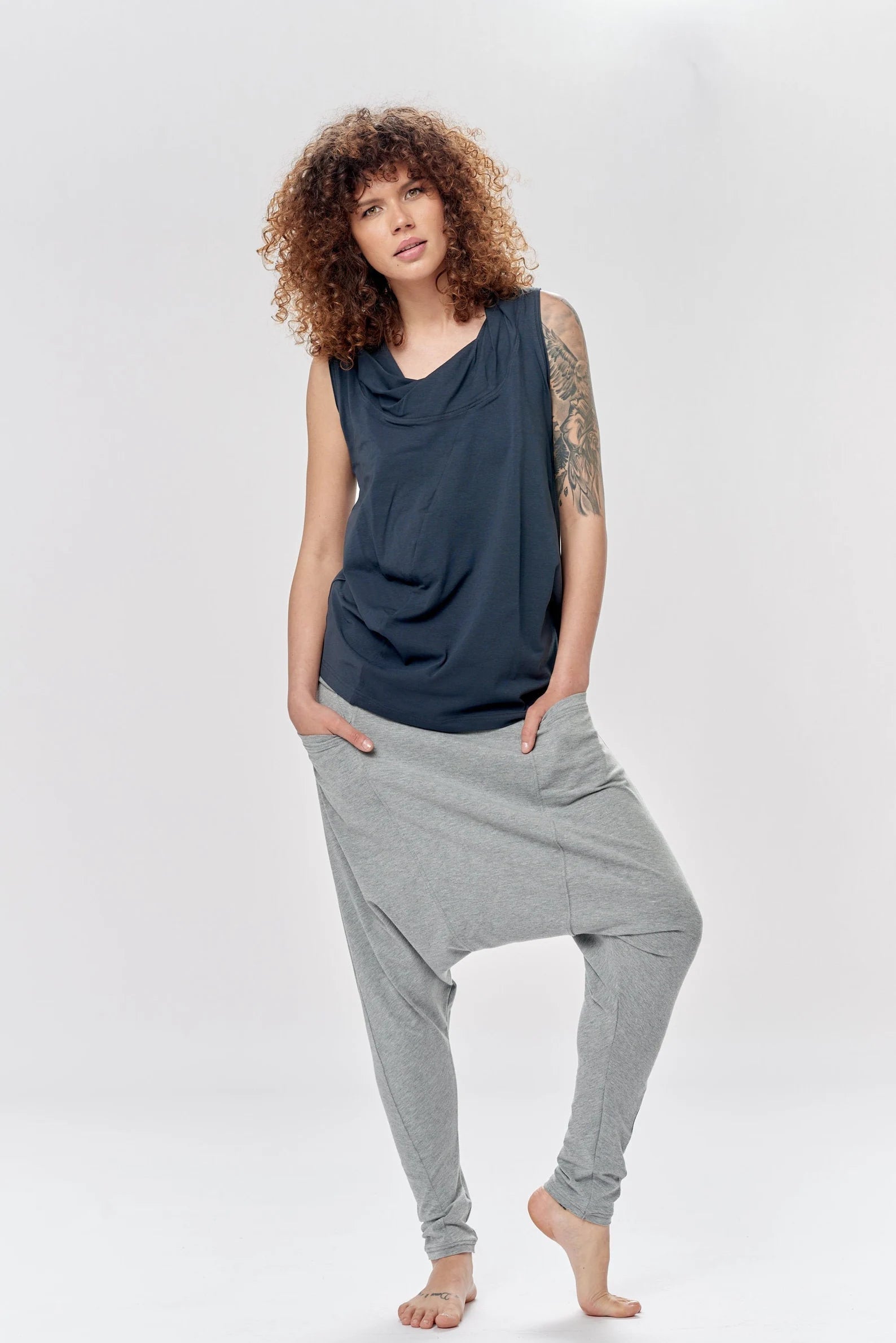 LOOSE HAREM COTTON PANTS WITH POCKETS