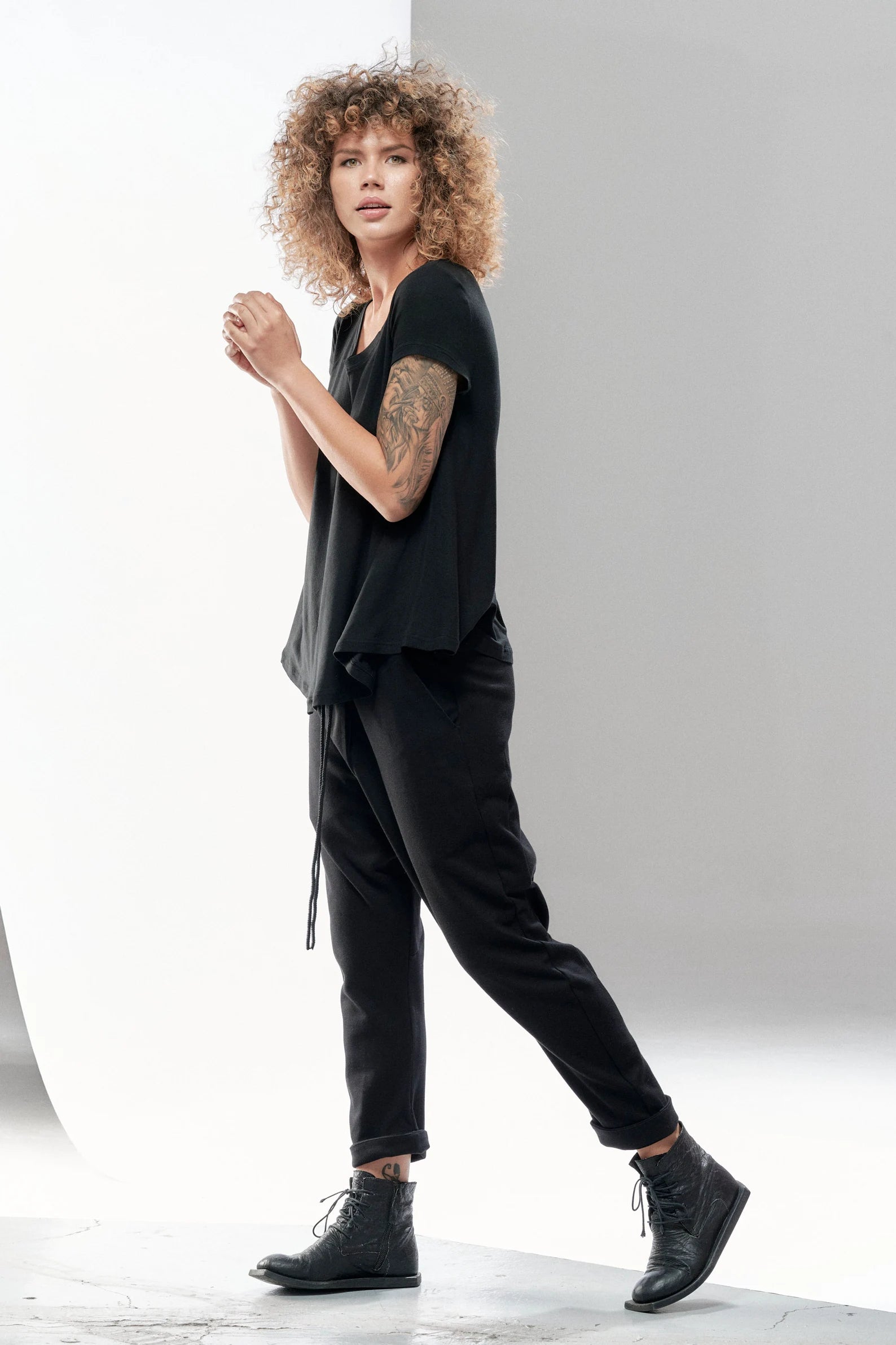 LOOSE DROP CROTCH COTTON PANTS