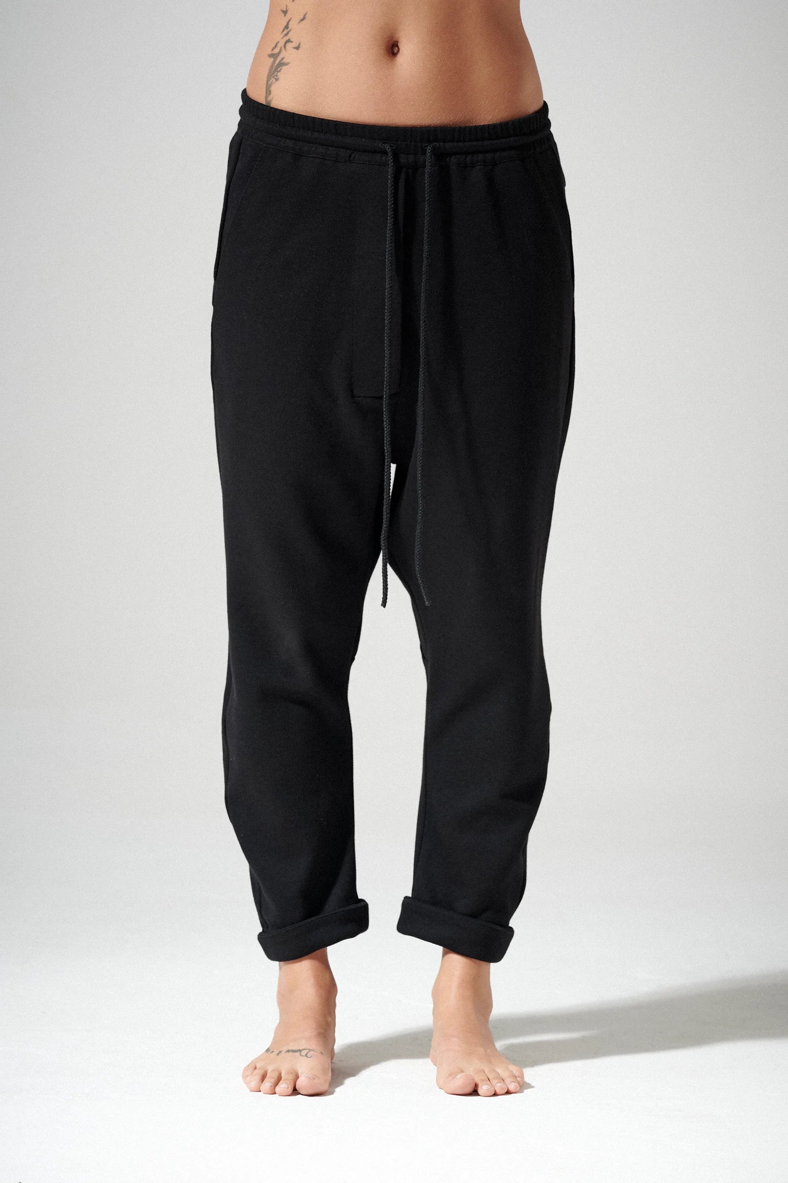 LOOSE DROP CROTCH COTTON PANTS