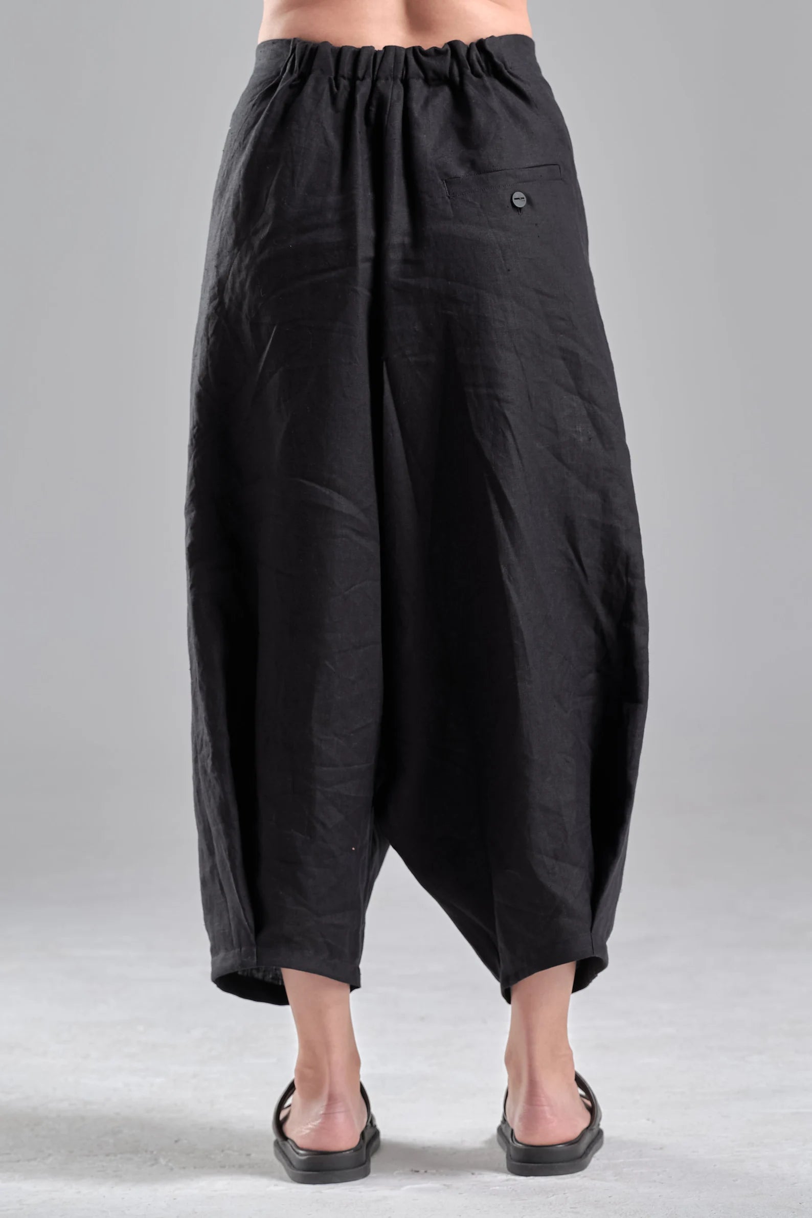 CROPPED LOW CROTCH LINEN PANTS