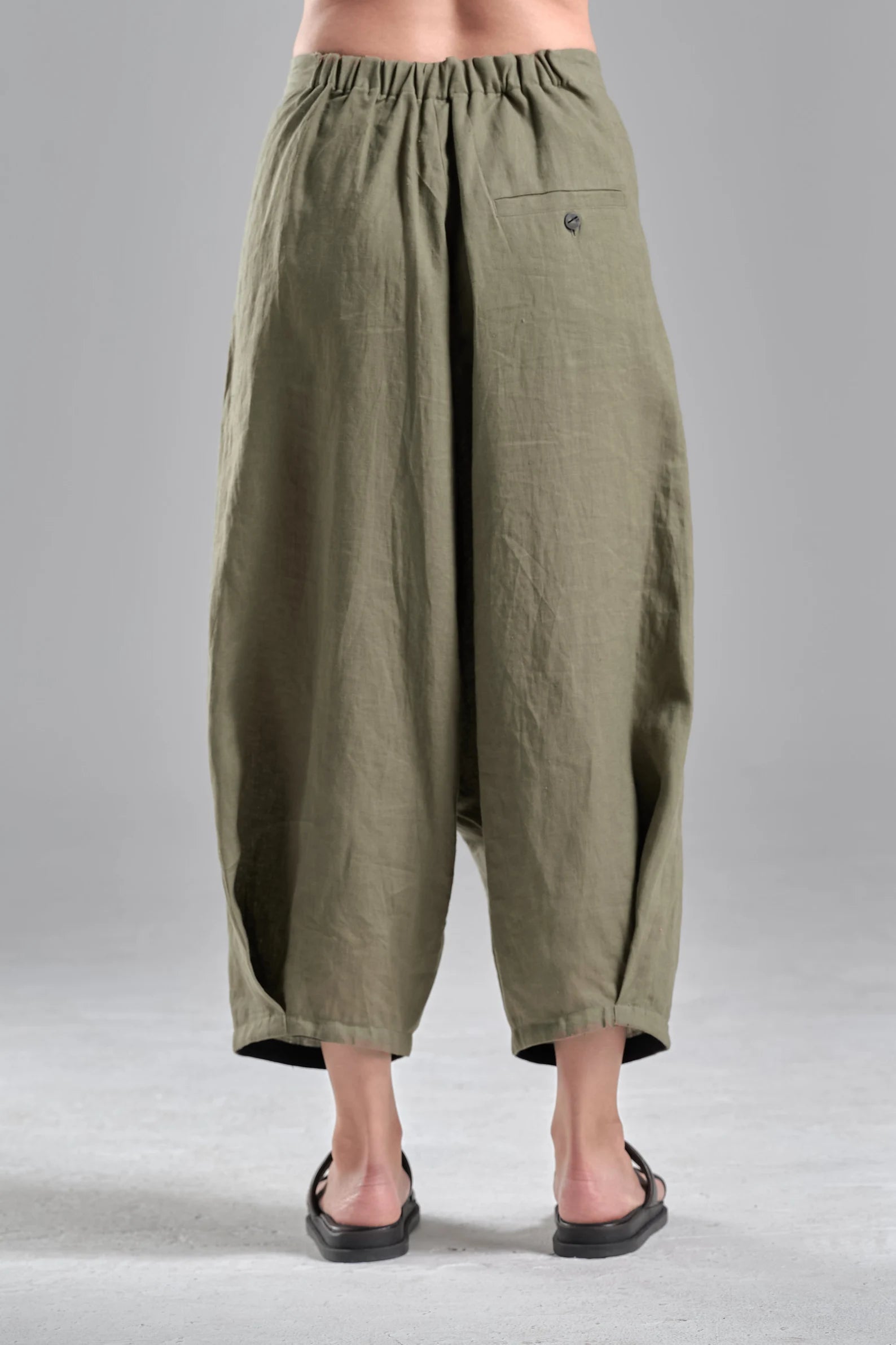 CROPPED LOW CROTCH LINEN PANTS