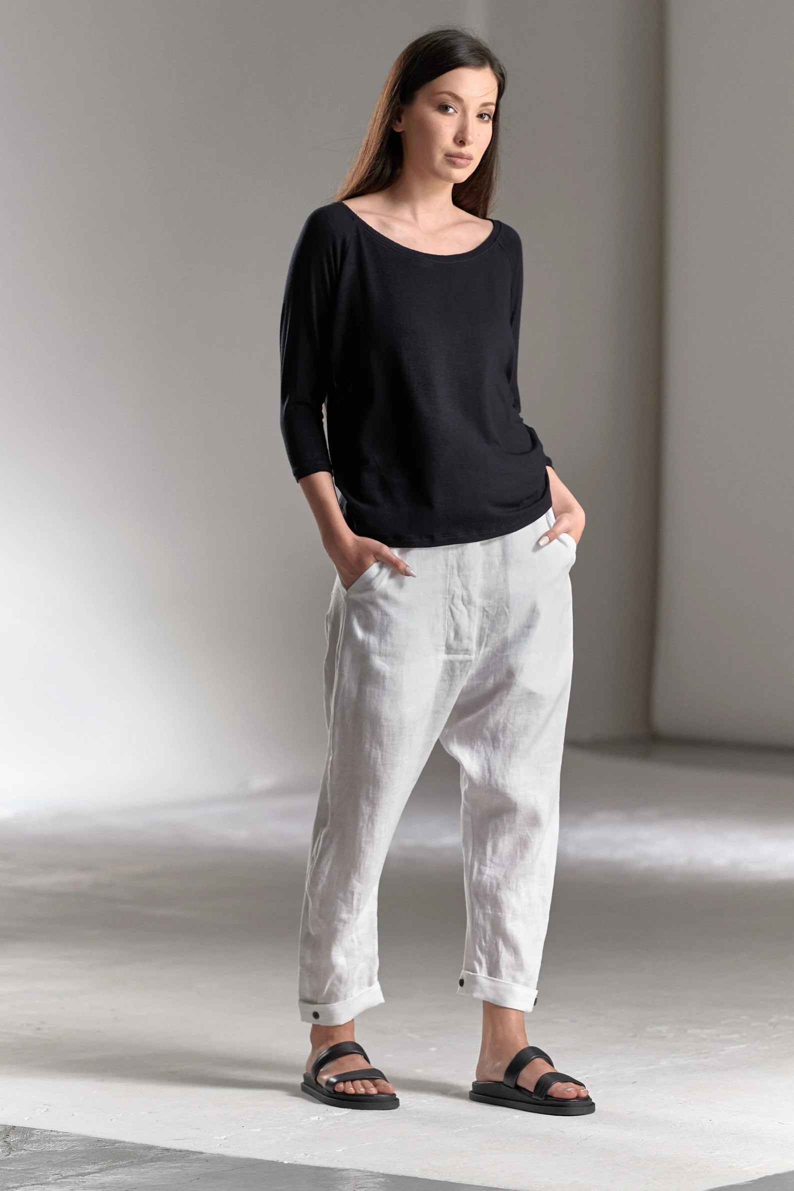 LOOSE CROPPED LINEN PANTS