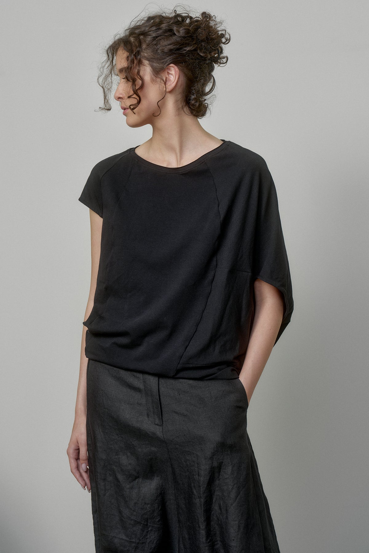 ASYMMETRICAL SLEEVE COTTON BLOUSE