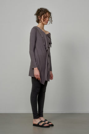 ELEGANT SOFT KNIT TUNIC WITH DRAPED FRONT AND RAW EDGES