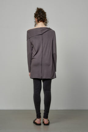 ELEGANT SOFT KNIT TUNIC WITH DRAPED FRONT AND RAW EDGES