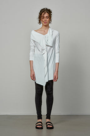 ELEGANT SOFT KNIT TUNIC WITH DRAPED FRONT AND RAW EDGES