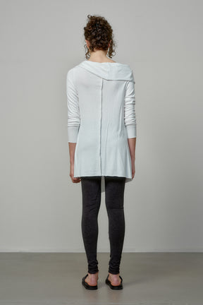 ELEGANT SOFT KNIT TUNIC WITH DRAPED FRONT AND RAW EDGES