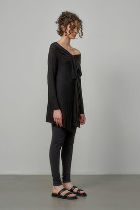 ELEGANT SOFT KNIT TUNIC WITH DRAPED FRONT AND RAW EDGES