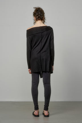 ELEGANT SOFT KNIT TUNIC WITH DRAPED FRONT AND RAW EDGES