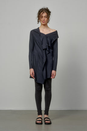ELEGANT SOFT KNIT TUNIC WITH DRAPED FRONT AND RAW EDGES