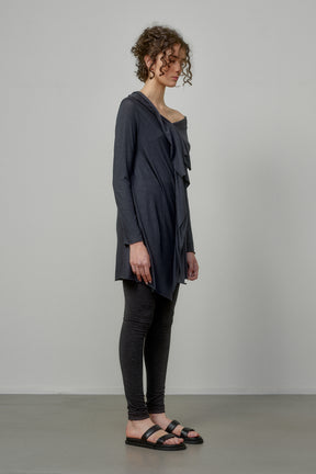 ELEGANT SOFT KNIT TUNIC WITH DRAPED FRONT AND RAW EDGES