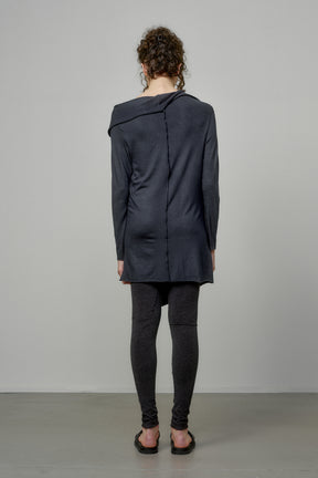 ELEGANT SOFT KNIT TUNIC WITH DRAPED FRONT AND RAW EDGES