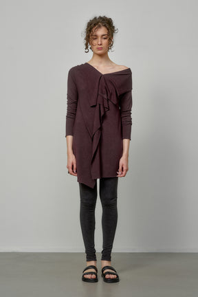 ELEGANT SOFT KNIT TUNIC WITH DRAPED FRONT AND RAW EDGES