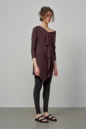 ELEGANT SOFT KNIT TUNIC WITH DRAPED FRONT AND RAW EDGES