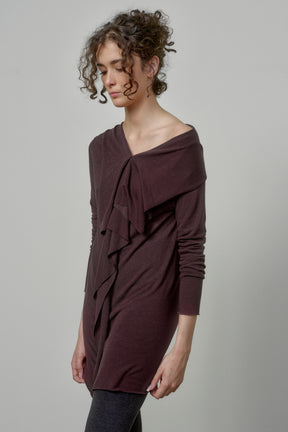 ELEGANT SOFT KNIT TUNIC WITH DRAPED FRONT AND RAW EDGES