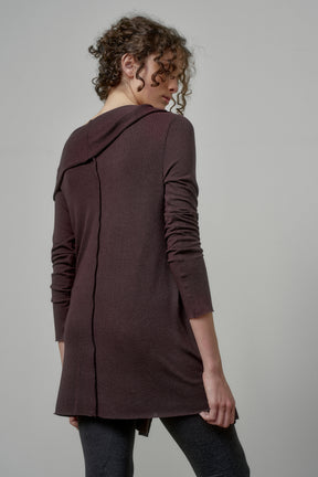 ELEGANT SOFT KNIT TUNIC WITH DRAPED FRONT AND RAW EDGES