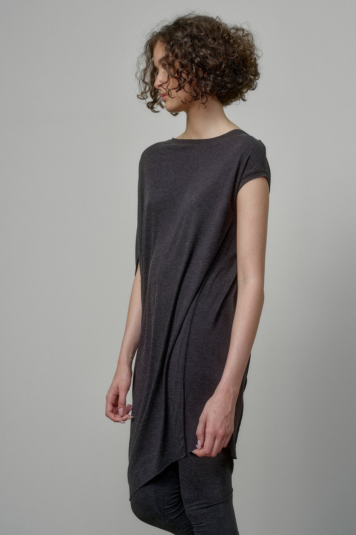 CHARCOAL MELANGE TUNIC DRESS WITH RAW EDGES