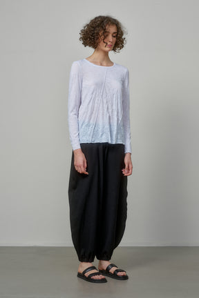 WHITE COTTON T-SHIRT WITH TWISTED BACK AND RAW EDGES