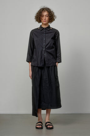 COTTON SHIRT WITH OPEN SHOULDERS AND ROLL-UP SLEEVES