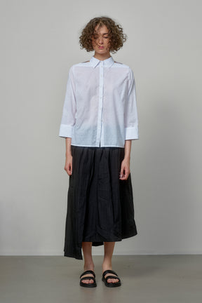 COTTON SHIRT WITH OPEN SHOULDERS AND ROLL-UP SLEEVES