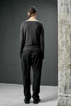 CHARCOAL JERSEY LONG SLEEVE BOATNECK TOP