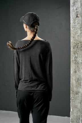 CHARCOAL JERSEY LONG SLEEVE BOATNECK TOP