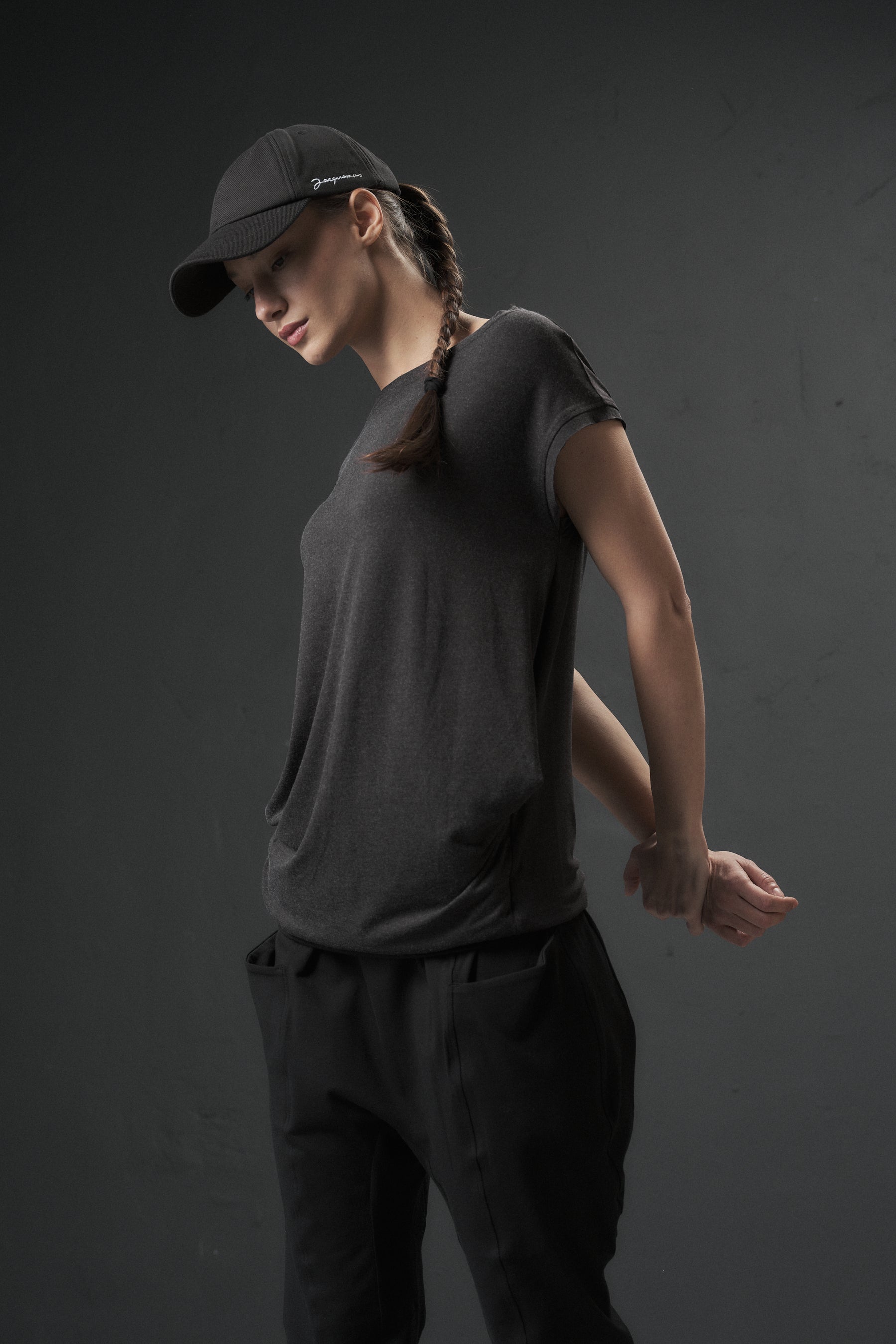 CHARCOAL JERSEY BOATNECK TOP