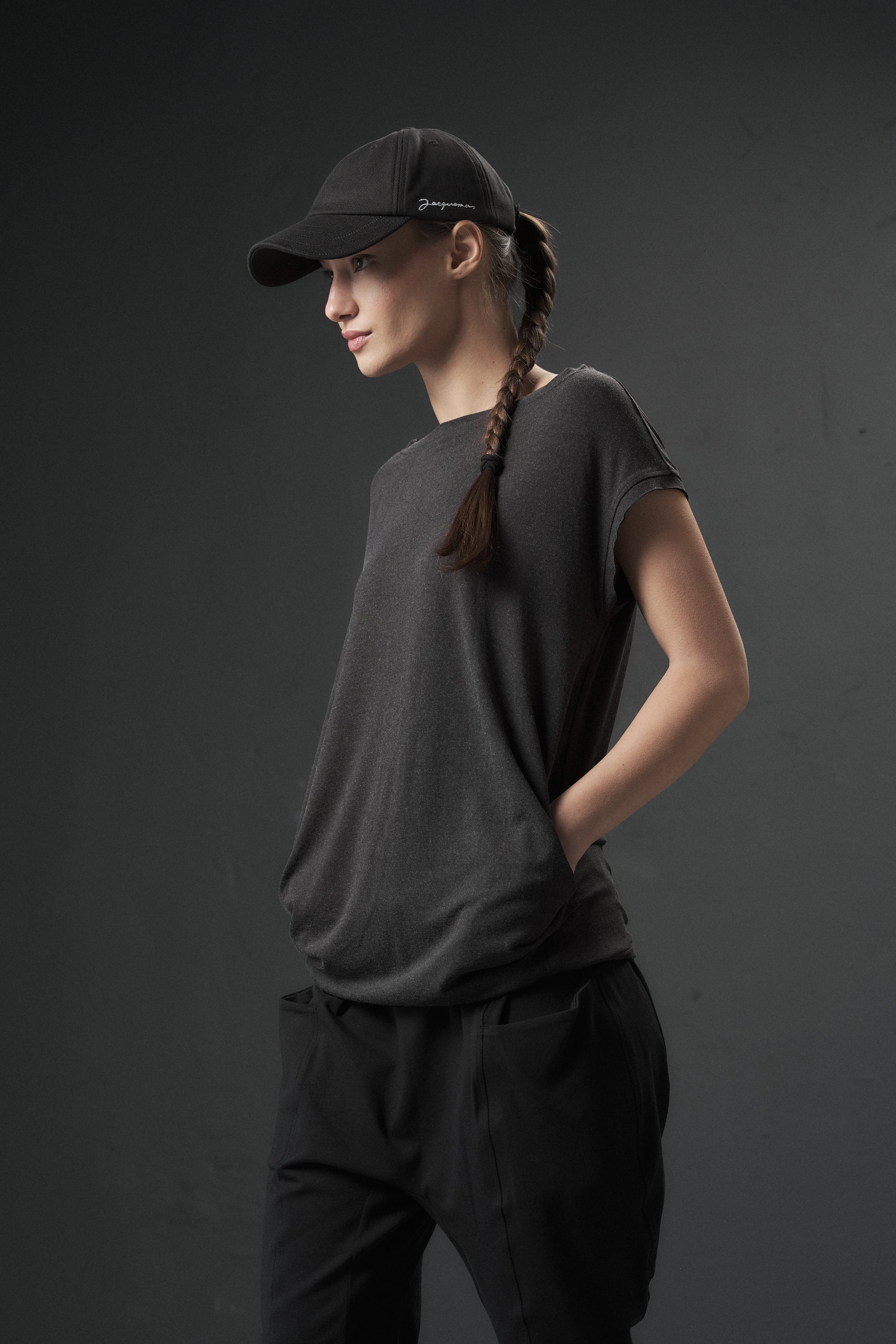CHARCOAL JERSEY BOATNECK TOP