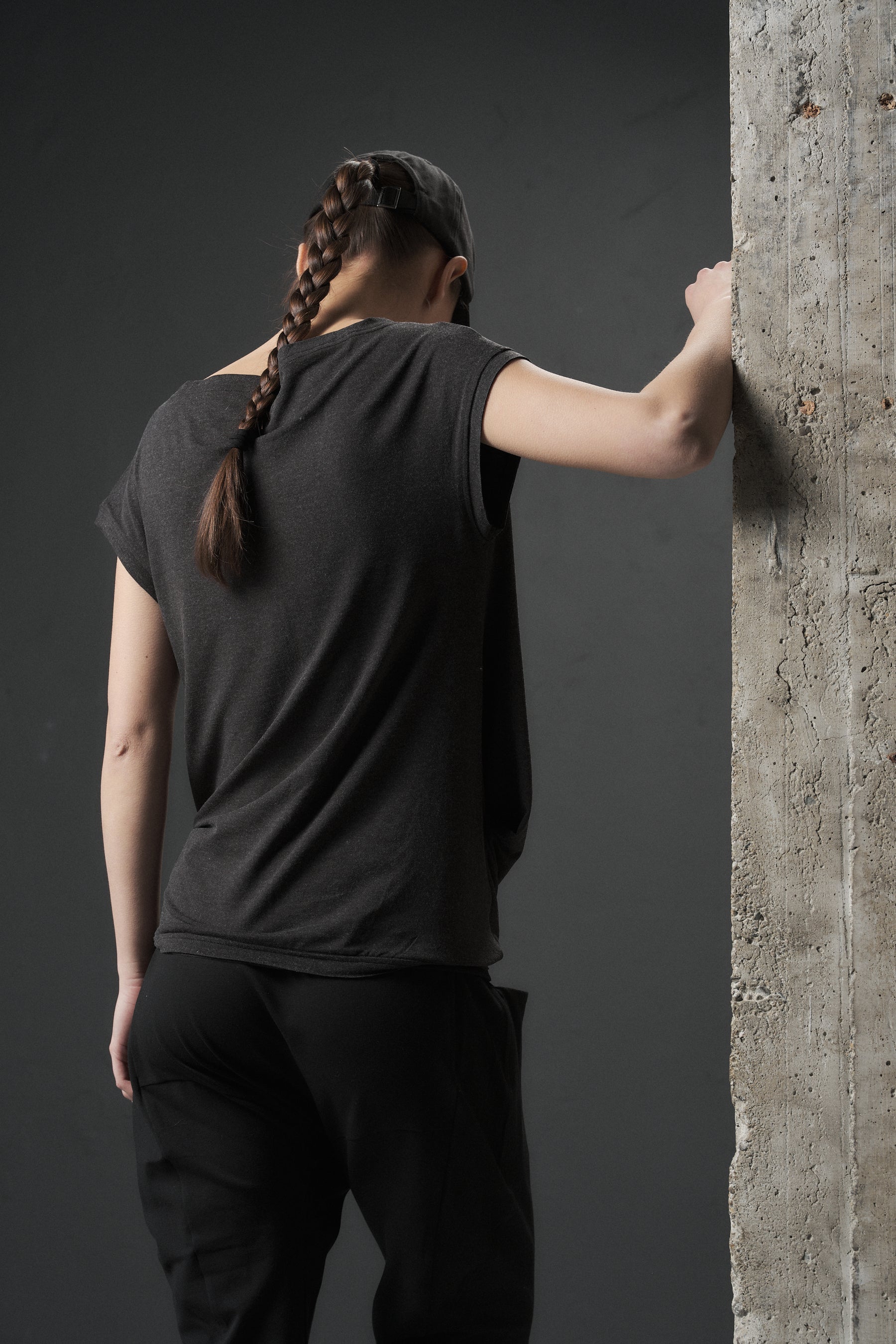 CHARCOAL JERSEY BOATNECK TOP