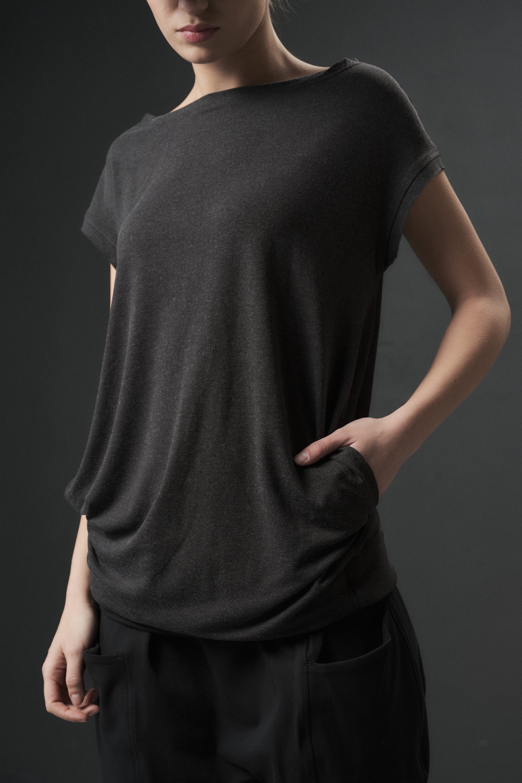 CHARCOAL JERSEY BOATNECK TOP
