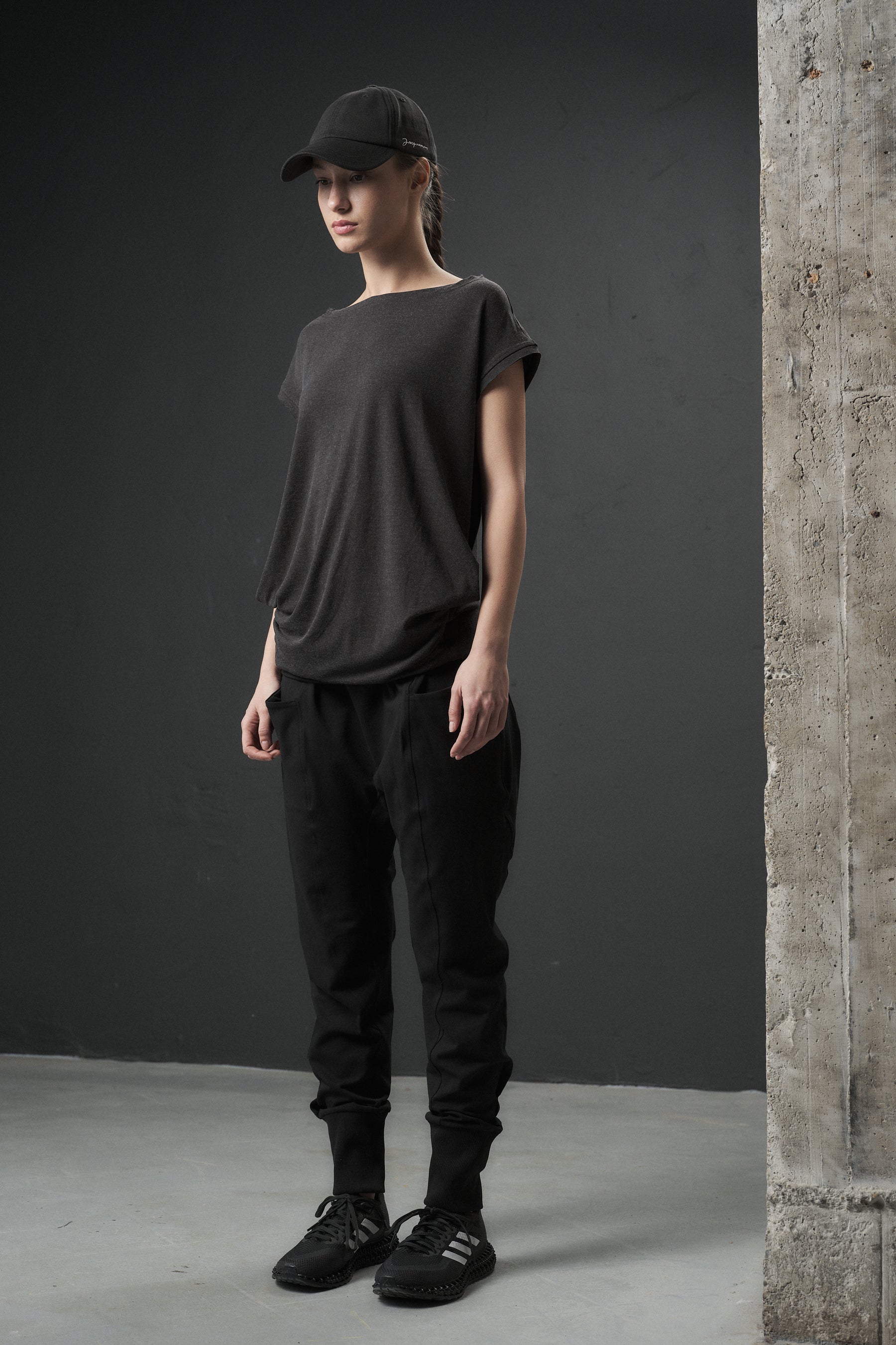 CHARCOAL JERSEY BOATNECK TOP