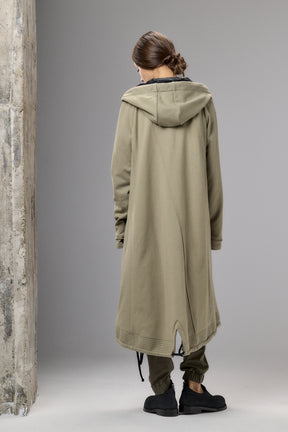 LONG HOODED ZIPPER OLIVE GREEN JACKET