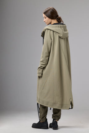 LONG HOODED ZIPPER OLIVE GREEN JACKET